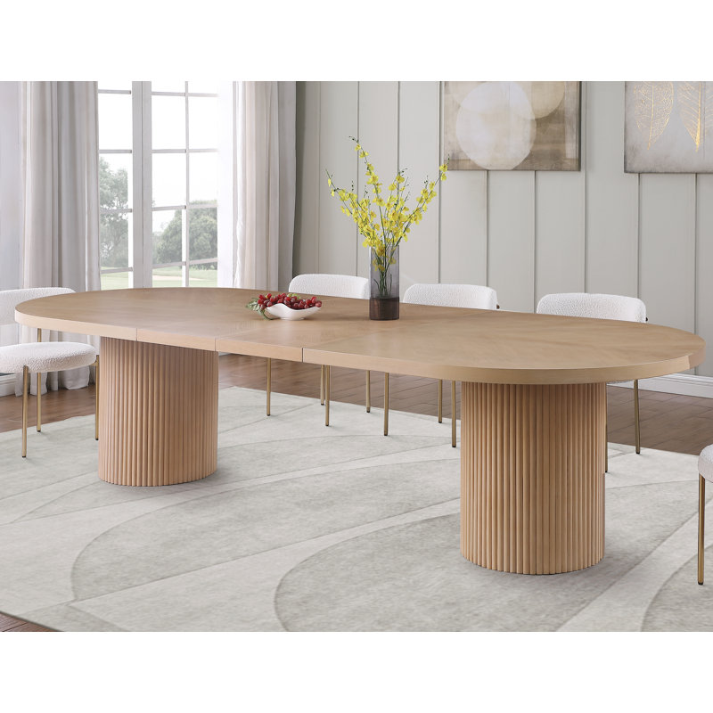 Latitude Run® 123 Inch Oval Solid Wood Oak Dining Table with 2 ...